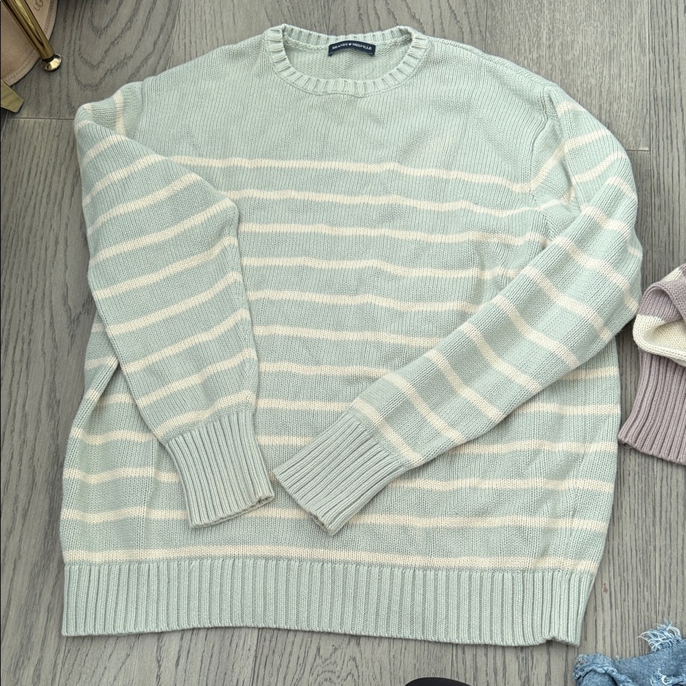 Brandy Melville Striped Sweater - Light Green and Cream - Picture 1 of 1